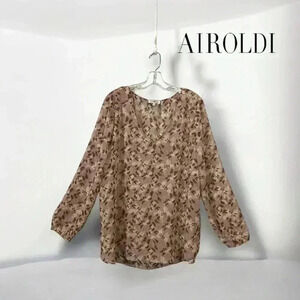 NWOT Airoldi Collection, Floral Print Semi-Transparent  Blouse, XL, Pink & White